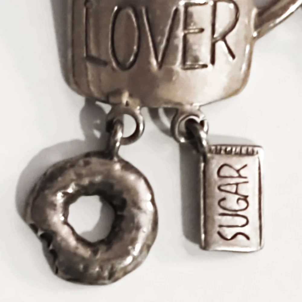 Vintage Sterling Silver Whimsical Coffee Lover Brooch